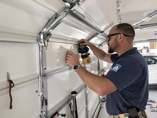 Bedford Garage Door Repair technician quieting a noisy garage door in Bedford
